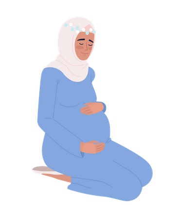 Pregnant woman carefully palming belly  Illustration