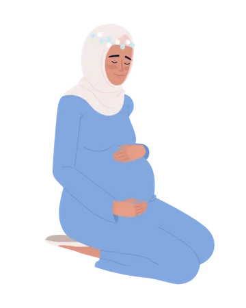Pregnant Woman Carefully Palming Belly Semi Flat Color Vector Character Editable Figure Full Body Person On White Simple Cartoon Style Spot Illustration For Web Graphic Design And Animation Illustration
