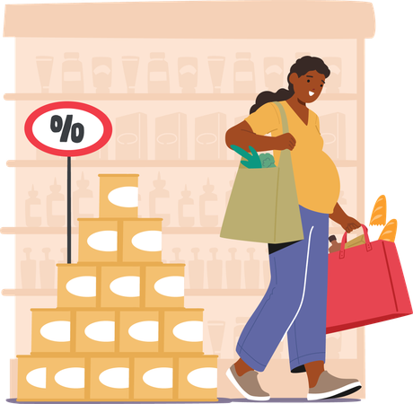 Pregnant Woman Character Navigates Aisles Carefully Selecting Nutritious Foods For Herself  Illustration