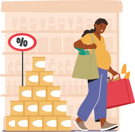 Pregnant Woman Character Navigates Aisles Carefully Selecting Nutritious Foods For Herself  Illustration