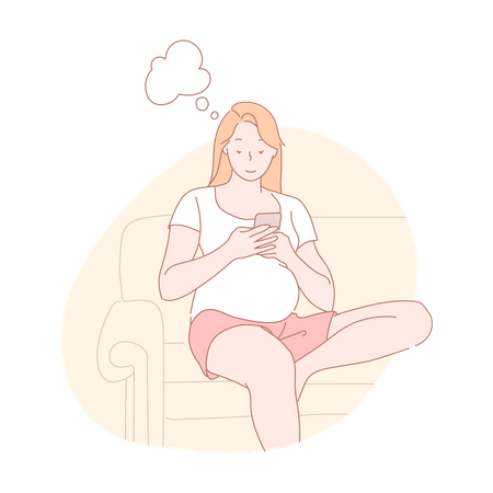 Pregnant woman chatting on mobile  Illustration