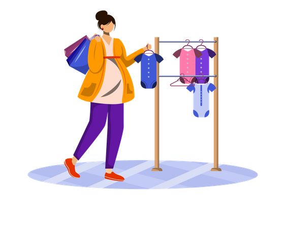 Pregnant woman choosing baby clothes  Illustration