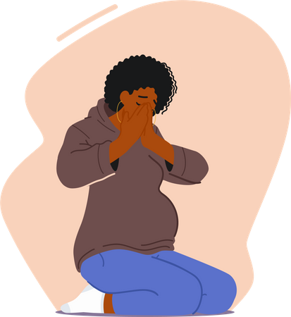 Pregnant Woman Crying Sitting on Floor  Illustration