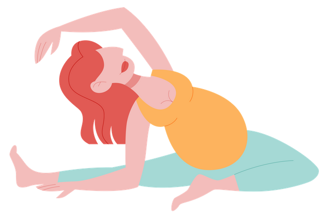 Pregnant woman doing back stretching Illustration