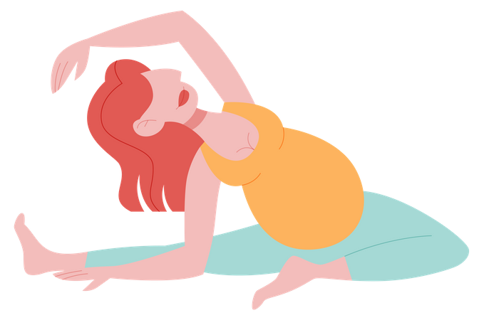 Pregnant woman doing back stretching  Illustration