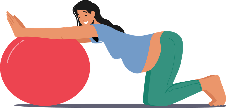 Pregnant woman doing exercise using gym ball Illustration