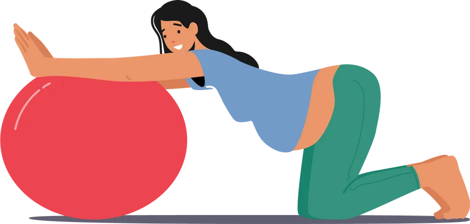 Pregnant woman doing exercise using gym ball  Illustration