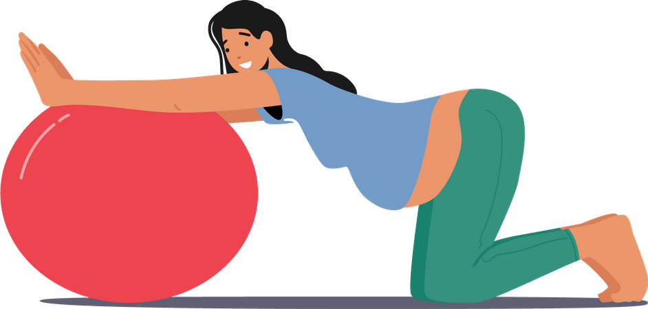 Pregnant woman doing exercise using gym ball  イラスト