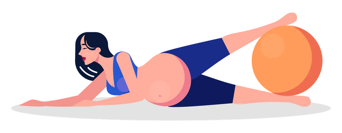 Pregnant woman doing exercise with ball Illustration