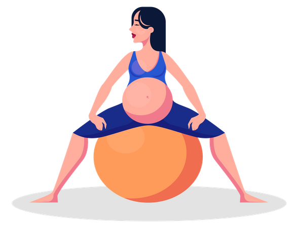 Pregnant woman doing exercise with ball Illustration