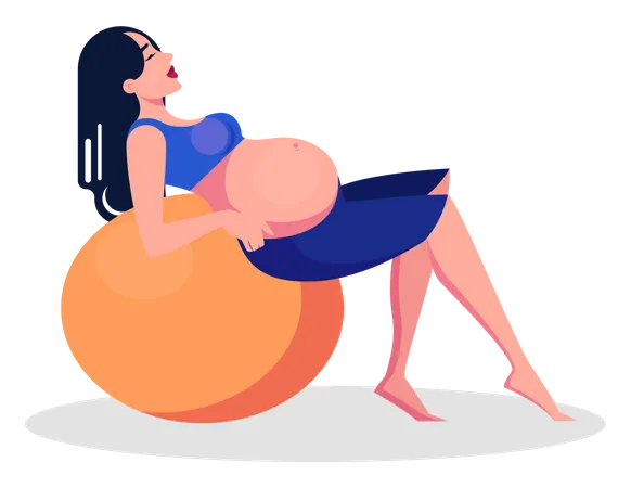 Pregnant woman doing exercise with ball  Illustration