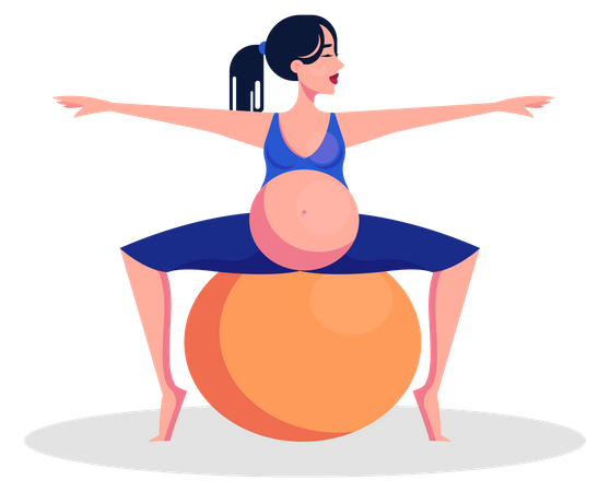 Pregnant woman doing gym ball exercise  Illustration