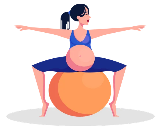 Pregnant woman doing gym ball exercise  Illustration