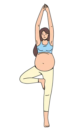 Pregnant Woman doing Tree Pose Yoga  Illustration
