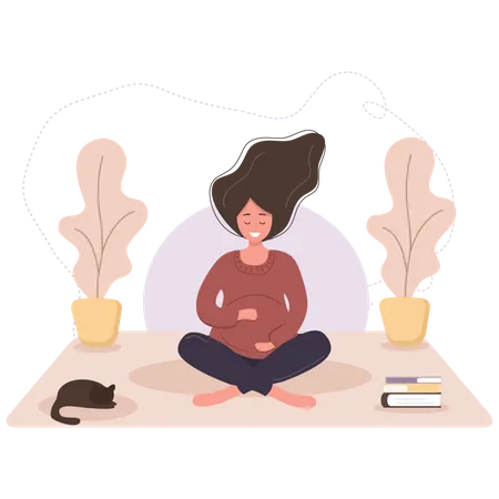Pregnant woman doing yoga Illustration