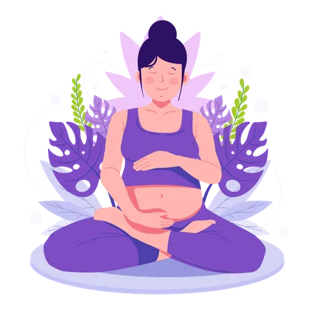 Pregnant Woman Doing Yoga Flat Illustration Illustration
