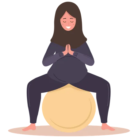 Pregnant woman doing yoga exercise using gym ball Illustration