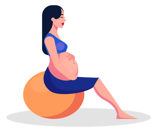 Pregnant woman doing yoga exercise using gym ball Illustration