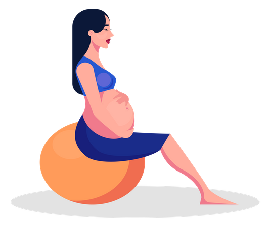 Pregnant woman doing yoga exercise using gym ball  Illustration