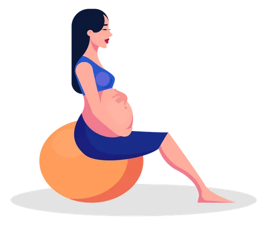 Pregnant woman doing yoga exercise using gym ball  Illustration