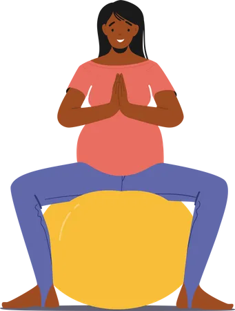 Pregnant woman doing yoga exercise using gym ball  Illustration