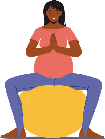 Pregnant woman doing yoga exercise using gym ball  イラスト
