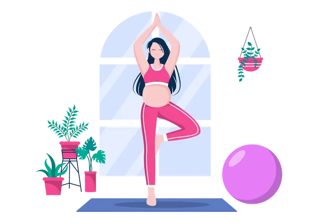 Pregnant Woman Doing Yoga Poses Illustration