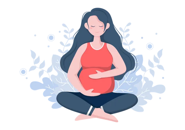 Pregnant Woman Doing Yoga Poses and meditation Illustration