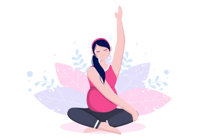 Pregnant Woman Doing Yoga Poses and meditation Illustration