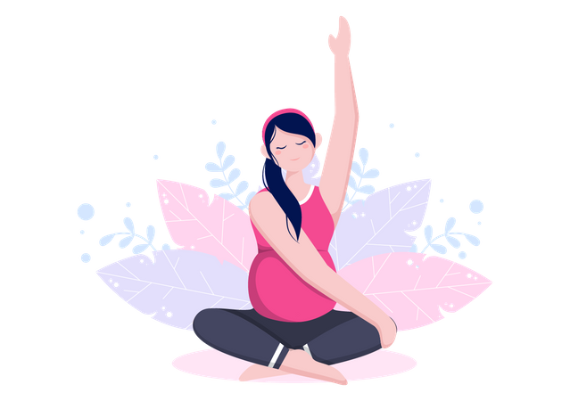 Pregnant Woman Doing Yoga Poses and meditation  Illustration