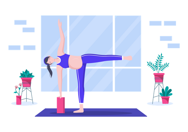 Pregnant Woman Doing Yoga Poses  Illustration