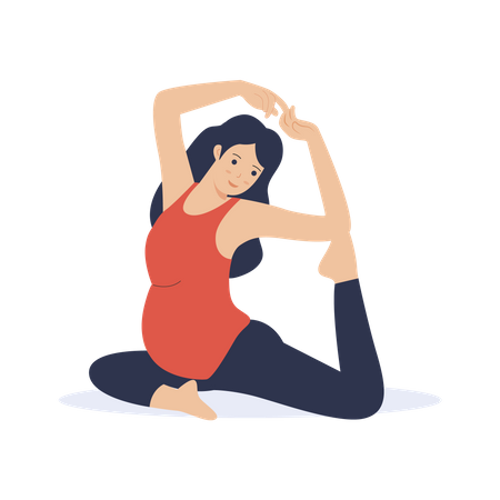 Pregnant woman doing yoga stretching exercise  Illustration
