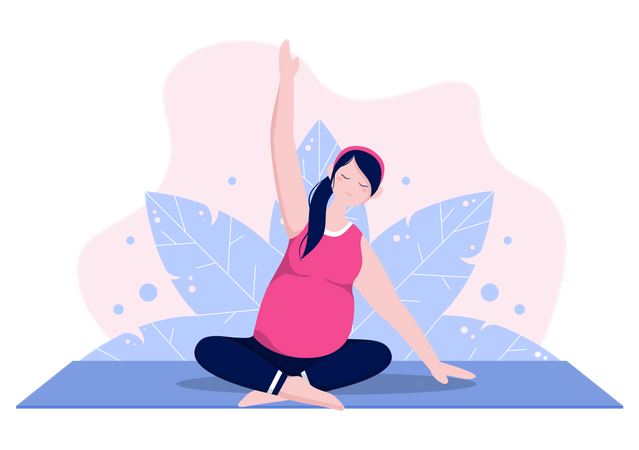 Pregnant Woman Doing Yoga With Relaxing Illustration