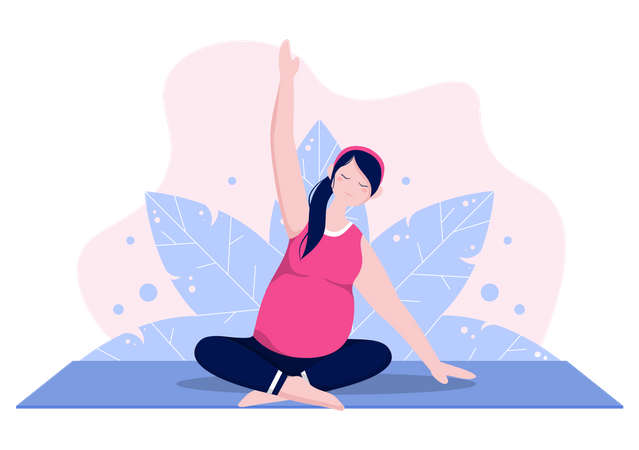 Pregnant Woman Doing Yoga With Relaxing  Illustration