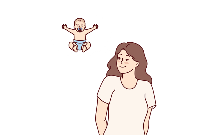 Pregnant woman dreams of newborn baby  Illustration