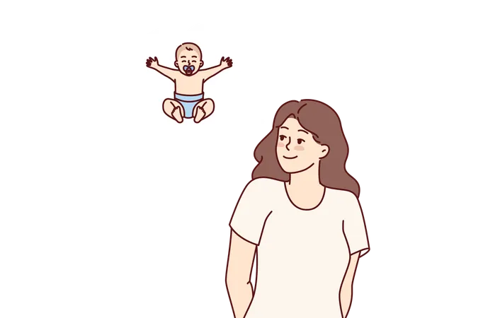 Pregnant woman dreams of newborn baby  Illustration