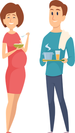 Pregnant woman eating food Illustration
