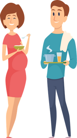 Pregnant woman eating food  イラスト