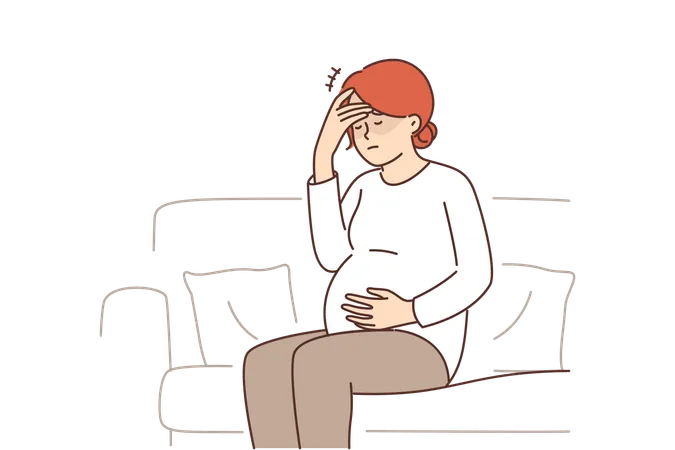 Pregnant woman feels headache  Illustration