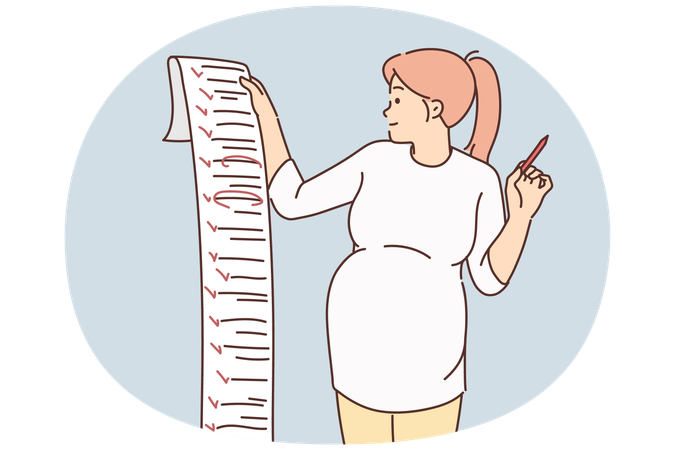 Pregnant woman hold long to do list  Illustration