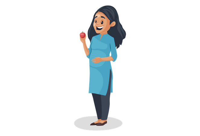 Pregnant woman holding apple in her hand  Illustration