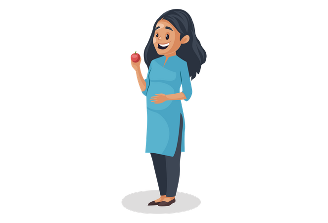 Pregnant woman holding apple in her hand  일러스트레이션