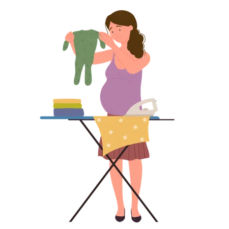 Pregnant woman holding baby romper bodysuit  Illustration