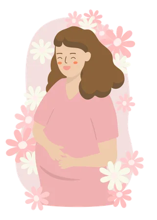 Pregnant Woman Holding Belly  Illustration