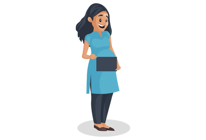 Pregnant woman holding blank board  Illustration