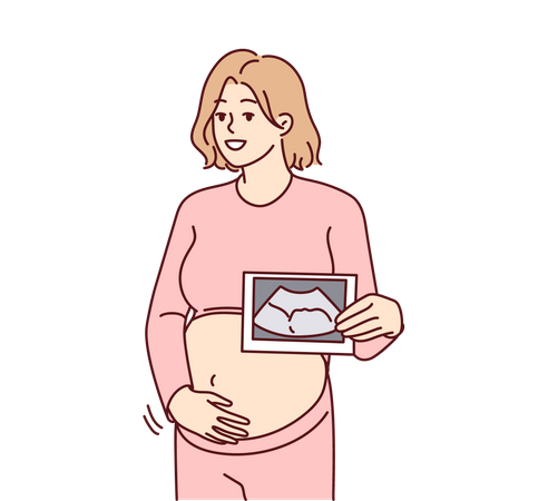 Pregnant woman holding sonography report  Illustration