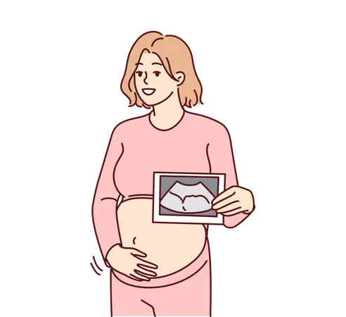 Pregnant woman holding sonography report  Illustration