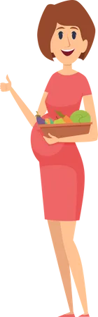 Pregnant woman holding vegetable basket  Illustration