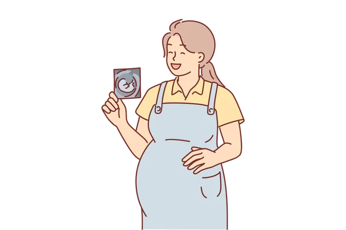 Pregnant woman holds ultrasound picture  Illustration