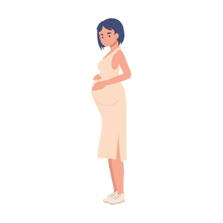 Pregnant Woman Hugging Belly  Illustration